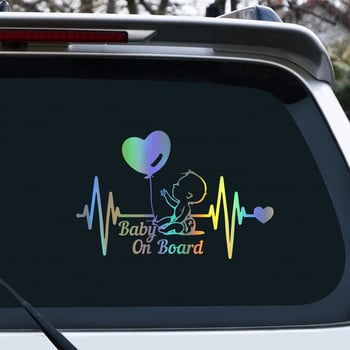 20*13cm Heartbeat Balloon Baby on Board Αυτοκόλλητο Αυτοκινήτου Vinyl Cartoon Fashion Decal για στυλ αυτοκινήτου για παιδιά Προειδοποιητική πινακίδα Διακοσμητικά αυτοκόλλητα