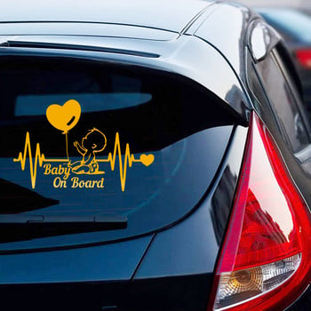 20*13cm Heartbeat Balloon Baby on Board Αυτοκόλλητο Αυτοκινήτου Vinyl Cartoon Fashion Decal για στυλ αυτοκινήτου για παιδιά Προειδοποιητική πινακίδα Διακοσμητικά αυτοκόλλητα