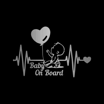 20*13cm Heartbeat Balloon Baby on Board Car Sticker Vinyl Cartoon Fashion Decal for Car Styling Kids Warning Sign Stickers Decor