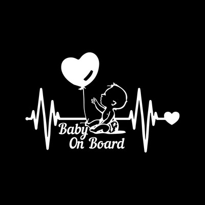 20*13cm Heartbeat Balloon Baby on Board Car Sticker Vinyl Cartoon Fashion Decal for Car Styling Kids Warning Sign Stickers Decor