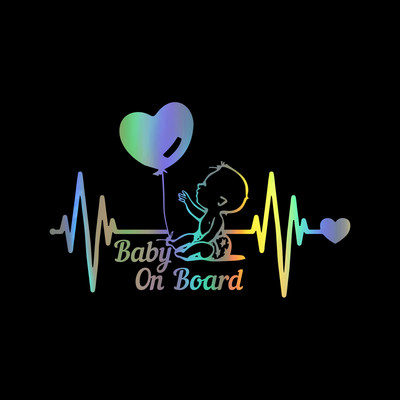 20*13cm Heartbeat Balloon Baby on Board Car Sticker Vinyl Cartoon Fashion Decal for Car Styling Kids Warning Sign Stickers Decor