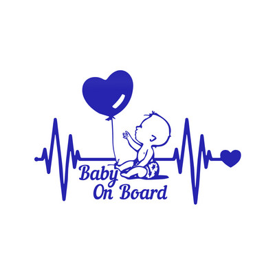20*13cm Heartbeat Balloon Baby on Board Car Sticker Vinyl Cartoon Fashion Decal for Car Styling Kids Warning Sign Stickers Decor