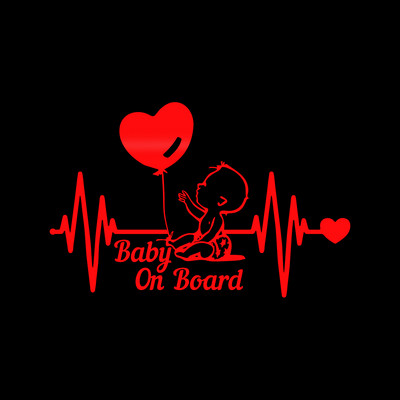 20*13cm Heartbeat Balloon Baby on Board Car Sticker Vinyl Cartoon Fashion Decal for Car Styling Kids Warning Sign Stickers Decor