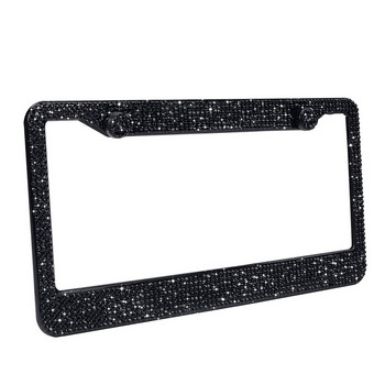 Classic Black Bling Rhinestone Premium Crystal Car Place Place 2 Pack with Gift Box for USA Canada Truck Women Girls
