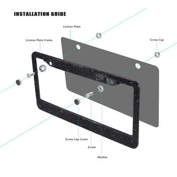 Класическа черна Bling Rhinestone премиум кристална рамка за регистрационен номер на кола 2 пакета с подаръчна кутия за камион в САЩ, Канада, жени, момичета