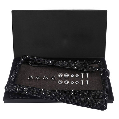 Klasični crni blistavi dijamant premium kristalni okvir za automobilske registarske pločice 2 paketa s poklon kutijom za kamione SAD Kanada Žene Djevojke