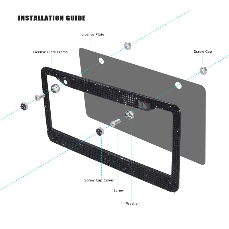 Klasični crni blistavi dijamant premium kristalni okvir za automobilske registarske pločice 2 paketa s poklon kutijom za kamione SAD Kanada Žene Djevojke