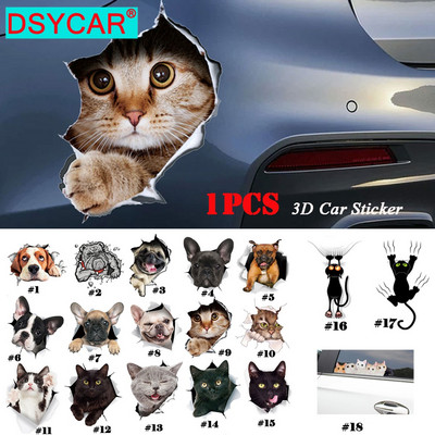DSYCAR 1 Buc 3D Stereo Animal Autocolant Mașină Creativ Pisică Câine Autocolant pentru ferestre Autocolante drăguț pentru mașină Ornament pentru mașină