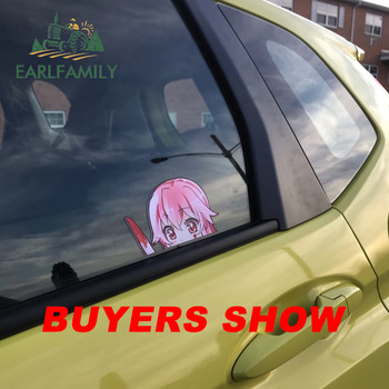 EARLFAMILY Стикер за кола за Yuno Gasai Future Diary Peeker Big Head Аниме Винил Задно предно стъкло Багажник Decal Автомобилни аксесоари