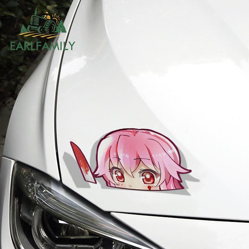 EARLFAMILY Auto naljepnica za Yuno Gasai Future Diary Peeker Big Head Anime Vinyl Naljepnica za stražnje vjetrobransko staklo, prtljažnik Dodaci za automobile