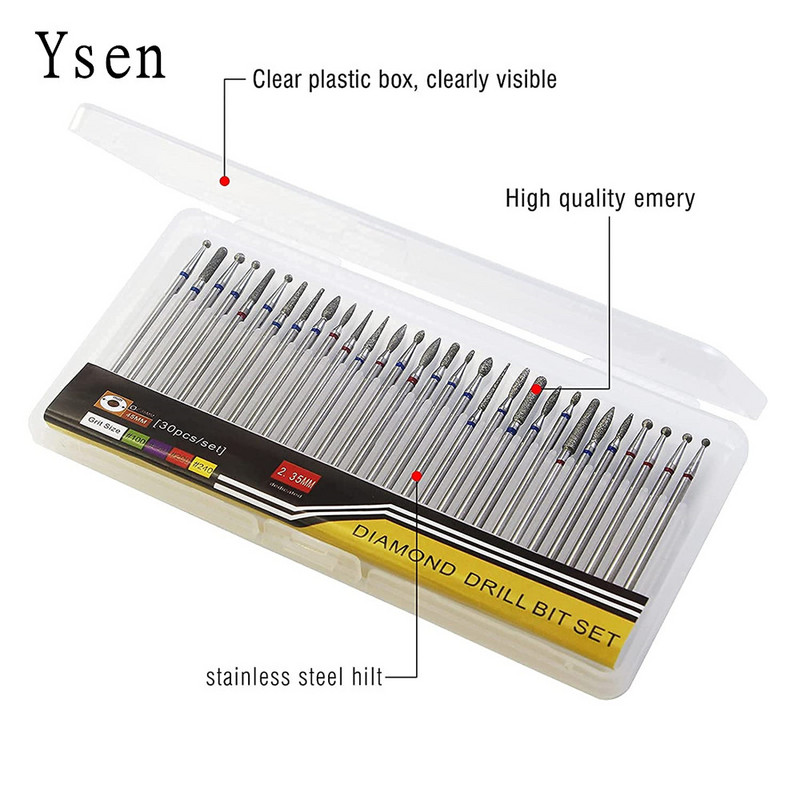 Set dijamantnih svrdla za nokte od 30 komada, glodalo, glodalo, glodalo, čiste turpije za električni pribor za stroj za manikuru