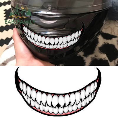 EARLFAMILY 13 cm Scary Devil Zobu ķiverei Automašīnu uzlīmes RV JDM Motocikla Uzlīme Ūdensizturīgs dzīvojamo furgons Funny Car Assessoires