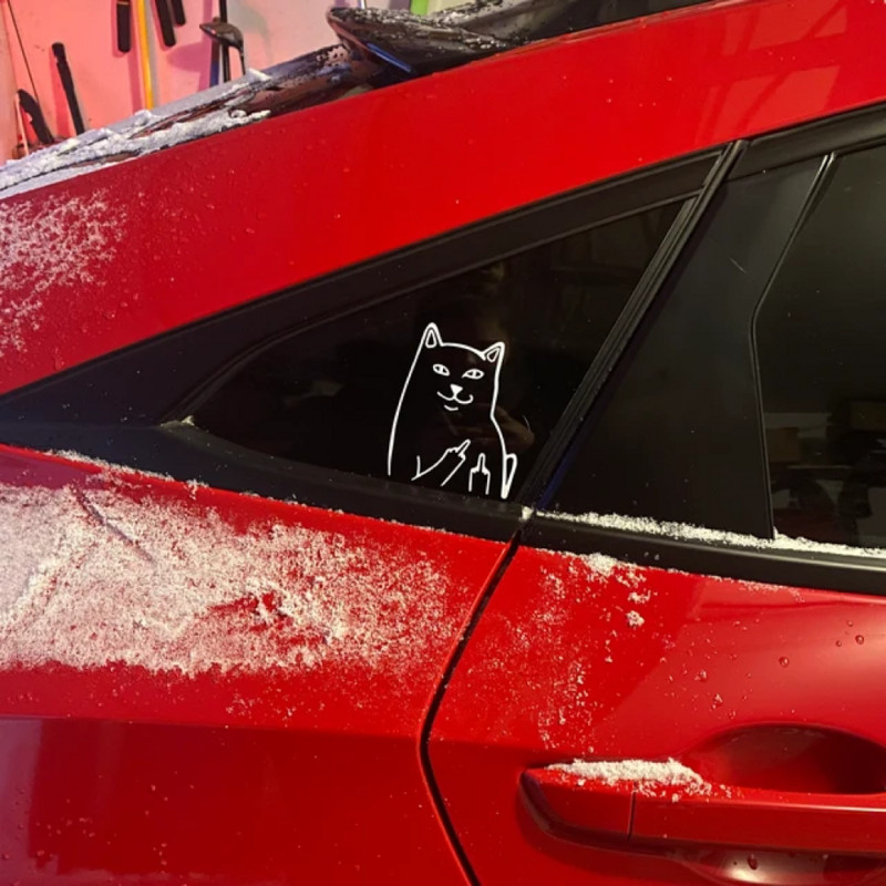 MAČKA srednji prst, SMJEŠNO, naljepnica s naljepnicom, vinilna naljepnica, prozor automobila, branik automobila, MacBook, boca s vodom