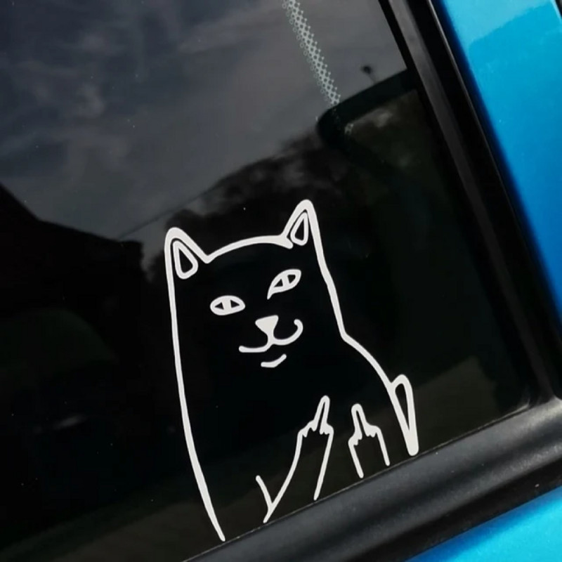 MAČKA srednji prst, SMJEŠNO, naljepnica s naljepnicom, vinilna naljepnica, prozor automobila, branik automobila, MacBook, boca s vodom