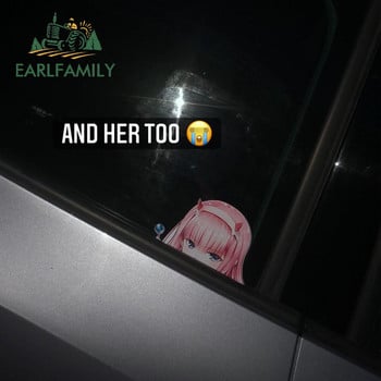 Αυτοκόλλητο Cartoon EARLFAMILY για το Darling In The Franxx Zero Two Peeker Big Head Anime Vinyl JDM Κουκούλα παραθύρου Laptop Αυτοκόλλητο τοίχου