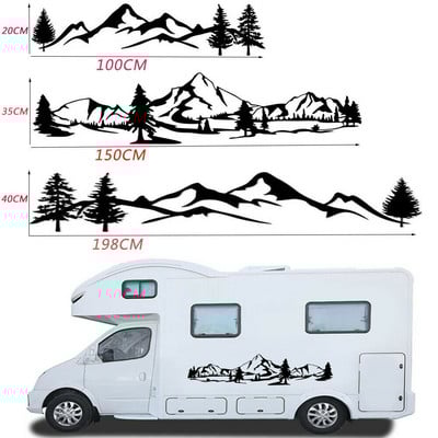 Karstā izpārdošana 150cm RV uzlīme Tree Decal Mountain Scene auto uzlīme Meža vinila grafikas komplekts kemperiem RV piekabēm Auto piederumi