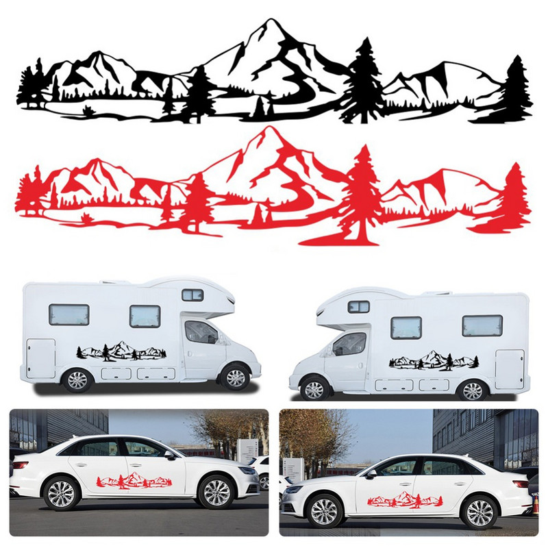 Akciós 150 cm-es lakóautó matrica Tree Decal Mountain Scene autós matrica Erdei vinyl grafikus készlet lakóautóhoz lakóautó utánfutó autótartozékok