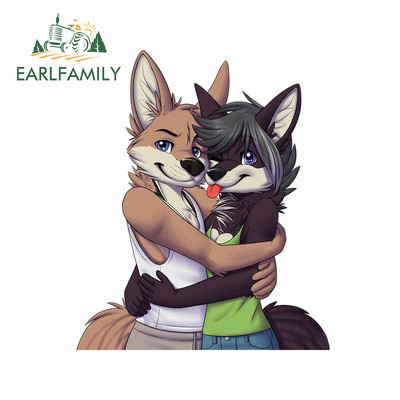 EARLFAMILY 13 cm-es Furry Femboy Wolf vízálló autómatricák Személyre szabott nyomtatási ablak csomagtartó VAN SUV matrica