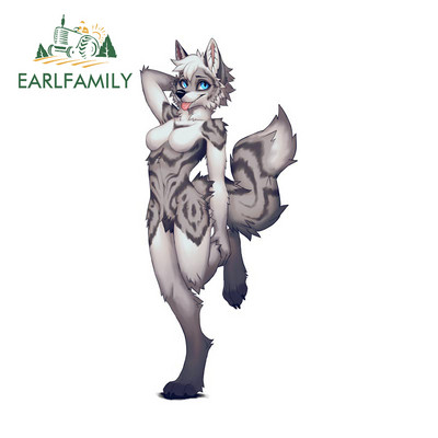 EARLFAMILY 13 cm-es Furry Femboy Wolf vízálló autómatricák Személyre szabott nyomtatási ablak csomagtartó VAN SUV matrica