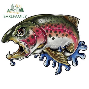 EARLFAMILY Cartoon Snake River Mountain Trout Αυτοκόλλητο Παράθυρο προφυλακτήρα Αυτοκινήτου Αυτοκόλλητα Αδιάβροχα αυτοκόλλητα αυτοκινήτου Fishing Art