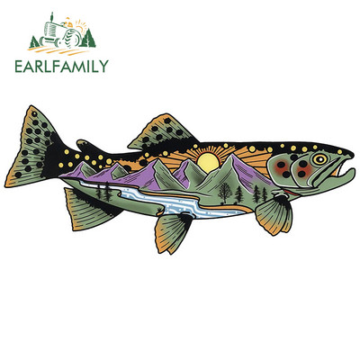 EARLFAMILY Rajzfilm Snake River hegyi pisztráng matrica autó lökhárító ablak matricák Fishing Art Vízálló autómatricák