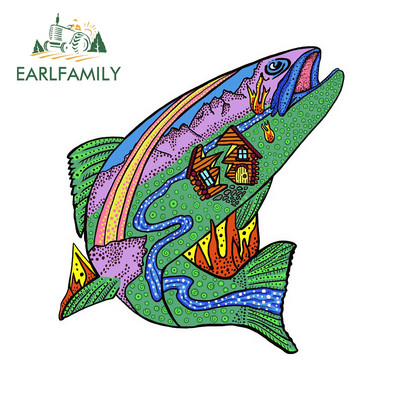 EARLFAMILY Crtani film Snake River Planinska pastrva Naljepnica za branik automobila Naljepnice za prozore Fishing Art Vodootporne naljepnice za automobil