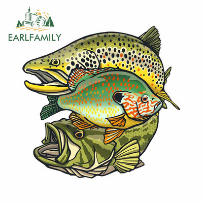 EARLFAMILY Crtani film Snake River Planinska pastrva Naljepnica za branik automobila Naljepnice za prozore Fishing Art Vodootporne naljepnice za automobil