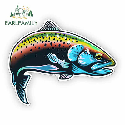 EARLFAMILY Crtani film Snake River Planinska pastrva Naljepnica za branik automobila Naljepnice za prozore Fishing Art Vodootporne naljepnice za automobil