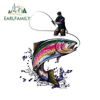EARLFAMILY Crtani film Snake River Planinska pastrva Naljepnica za branik automobila Naljepnice za prozore Fishing Art Vodootporne naljepnice za automobil