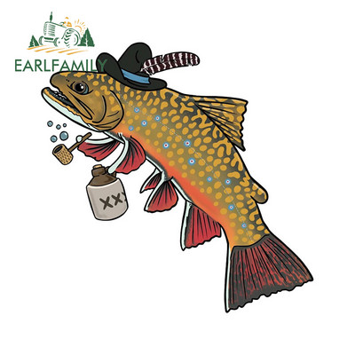 EARLFAMILY Crtani film Snake River Planinska pastrva Naljepnica za branik automobila Naljepnice za prozore Fishing Art Vodootporne naljepnice za automobil