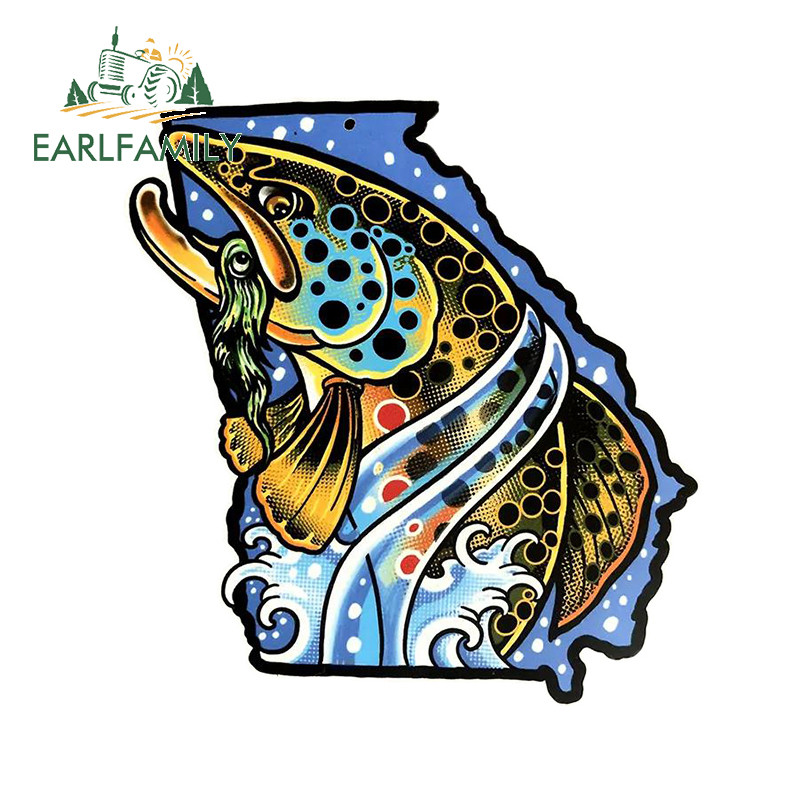 EARLFAMILY Crtani film Snake River Planinska pastrva Naljepnica za branik automobila Naljepnice za prozore Fishing Art Vodootporne naljepnice za automobil