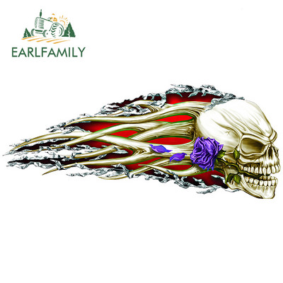 EARLFAMILY 13 cm x 5,4 cm 3D Hellion Tear Skull Fire Rose Karccsík Szakadt fém autómatricák Vinyl csomagtartó matrica fedél karcolások