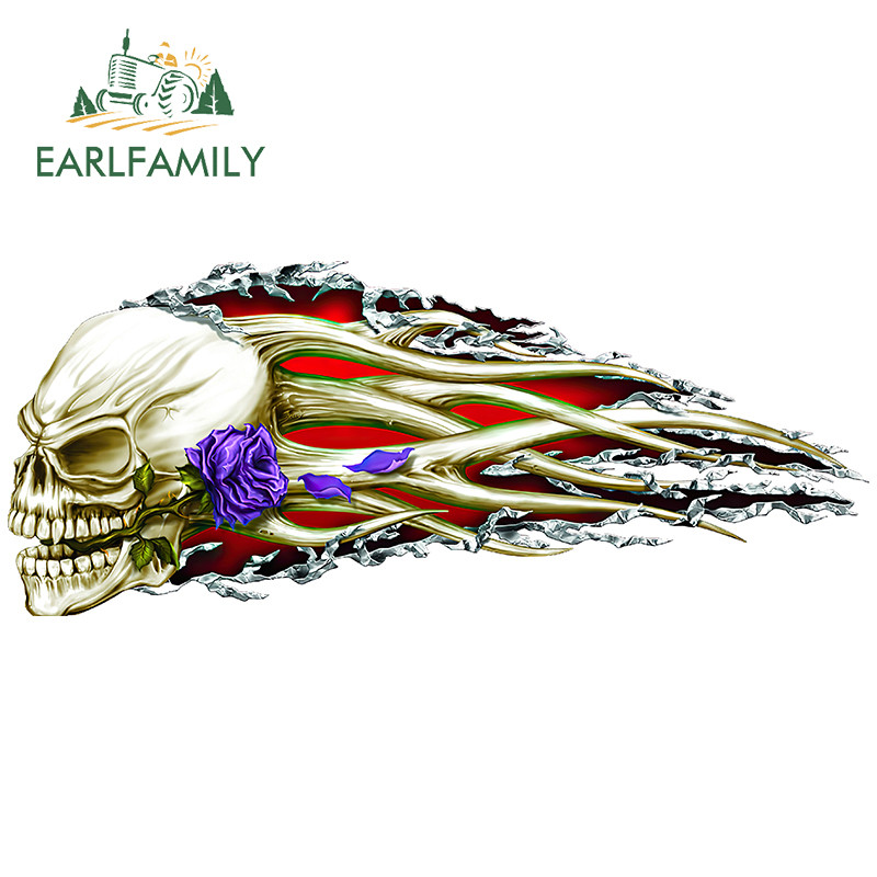 EARLFAMILY 13 cm x 5,4 cm 3D Hellion Tear Skull Fire Rose Karccsík Szakadt fém autómatricák Vinyl csomagtartó matrica fedél karcolások