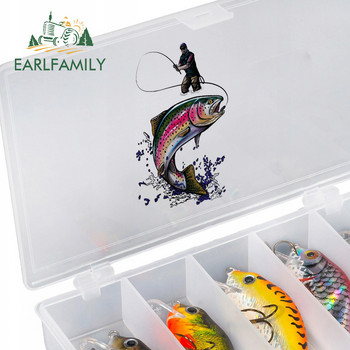 EARLFAMILY 13cm x 10,1cm για πέστροφα Fish Αυτοκόλλητο Αυτοκινήτου Αδιάβροχο Αυτοκόλλητο Αστεία Αξεσουάρ Αυτοκινήτου Αντηλιακό Caravan Refrigerators Decor