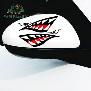 EARLFAMILY 13cm For Shark Mouth Teeth Cartoon Decal Αδιάβροχα αυτοκόλλητα αυτοκινήτου Δημιουργική διακόσμηση μοτοσικλέτας γκράφιτι για JDM SUV