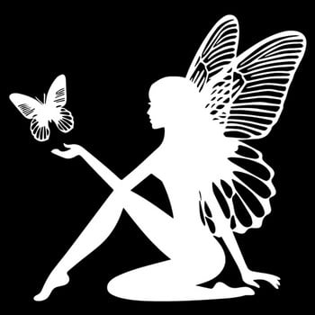 Αυτοκόλλητα Butterfly Fairy Fantasy Υψηλής ποιότητας Διακόσμηση παραθύρων αυτοκινήτου Personality Αδιάβροχα χαλκομανία Pvc Μαύρο/άσπρο, 19cm*18cm