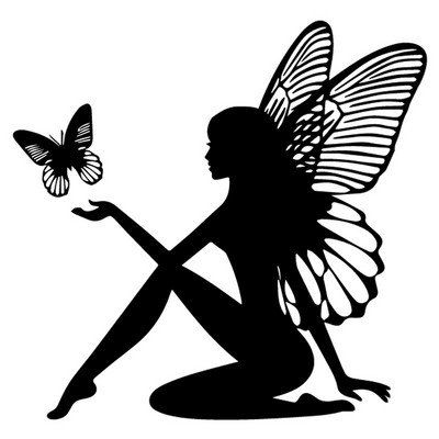 Butterfly Fairy Fantázia matricák Kiváló minőségű autóablak dekoráció Personality PVC Vízálló matricák Fekete/fehér, 19cm*18cm