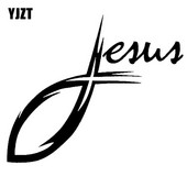 YJZT 13,4 CM * 11,3 CM IISUS CRUCE CURSIVĂ PESȚE CRESTIN DECALC VINIL AUTOCOLANT AUTO Negru/argintiu C3-1330