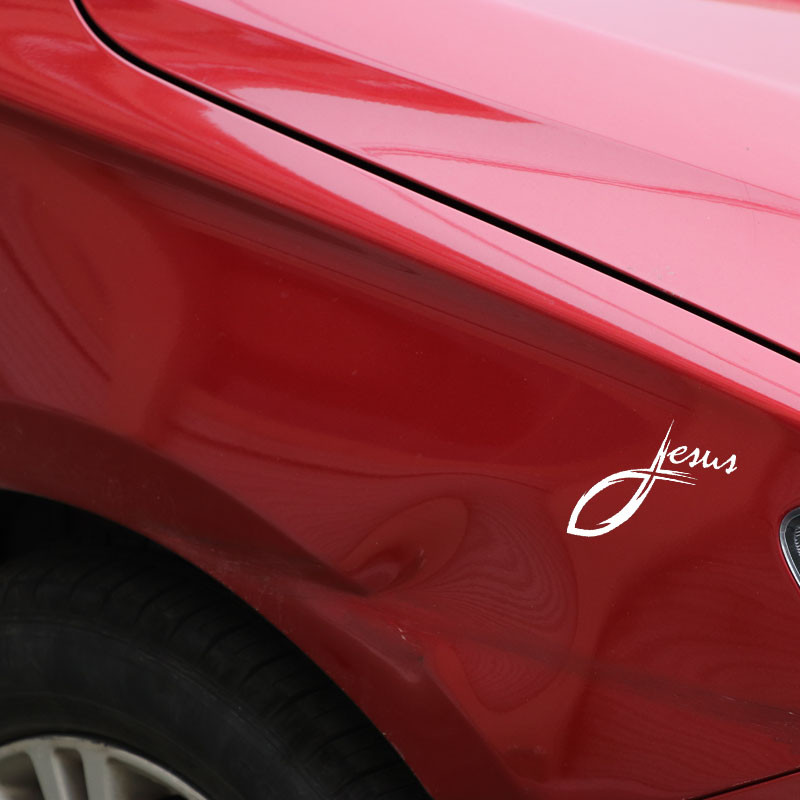 YJZT 13,4 CM * 11,3 CM IISUS CRUCE CURSIVĂ PESȚE CRESTIN DECALC VINIL AUTOCOLANT AUTO Negru/argintiu C3-1330