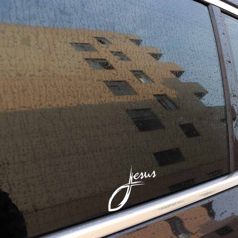 YJZT 13,4 CM * 11,3 CM IISUS CRUCE CURSIVĂ PESȚE CRESTIN DECALC VINIL AUTOCOLANT AUTO Negru/argintiu C3-1330