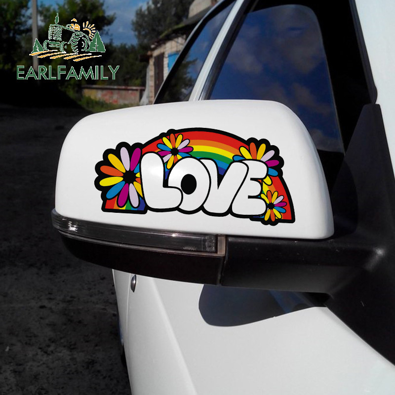 EARLFAMILY 13cm x 6.8cm For Love Rainbow Flower Child Hippy Car Graphic Decal Car Assessoires VAN GTR Decorating Stickers