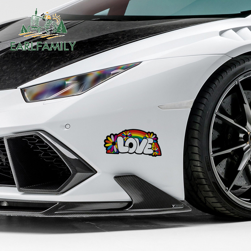 EARLFAMILY 13cm x 6.8cm For Love Rainbow Flower Child Hippy Car Graphic Decal Car Assessoires VAN GTR Decorating Stickers