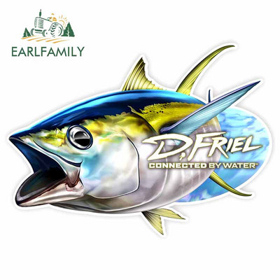 EARLFAMILY 13 cm Sárgaúszójú Tuna Fine Autómatricákhoz Vízálló matrica Autóstílus Vinyl anyag Karcálló JDM SUV RV-hez