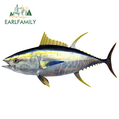 EARLFAMILY 13 cm Sárgaúszójú Tuna Fine Autómatricákhoz Vízálló matrica Autóstílus Vinyl anyag Karcálló JDM SUV RV-hez