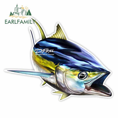 EARLFAMILY 13 cm Sárgaúszójú Tuna Fine Autómatricákhoz Vízálló matrica Autóstílus Vinyl anyag Karcálló JDM SUV RV-hez