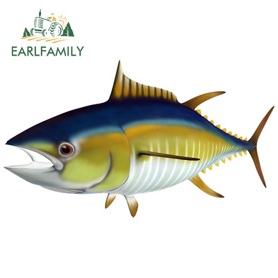 EARLFAMILY 13 cm Sárgaúszójú Tuna Fine Autómatricákhoz Vízálló matrica Autóstílus Vinyl anyag Karcálló JDM SUV RV-hez