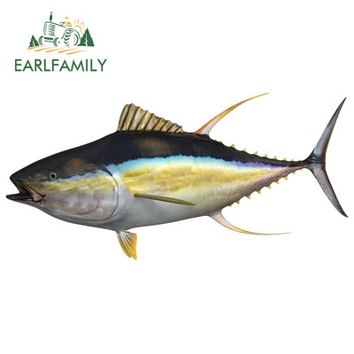 EARLFAMILY 13 cm Sárgaúszójú Tuna Fine Autómatricákhoz Vízálló matrica Autóstílus Vinyl anyag Karcálló JDM SUV RV-hez