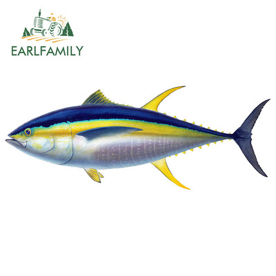 EARLFAMILY 13 cm Sárgaúszójú Tuna Fine Autómatricákhoz Vízálló matrica Autóstílus Vinyl anyag Karcálló JDM SUV RV-hez
