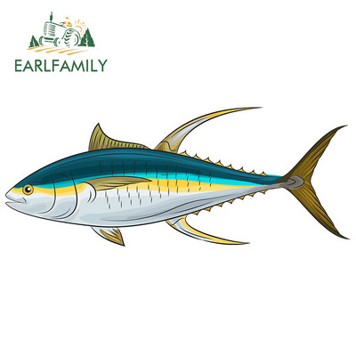 EARLFAMILY 13 cm Sárgaúszójú Tuna Fine Autómatricákhoz Vízálló matrica Autóstílus Vinyl anyag Karcálló JDM SUV RV-hez