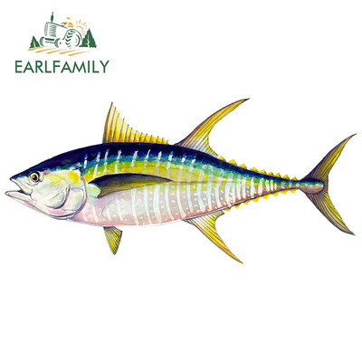 EARLFAMILY 13 cm Sárgaúszójú Tuna Fine Autómatricákhoz Vízálló matrica Autóstílus Vinyl anyag Karcálló JDM SUV RV-hez